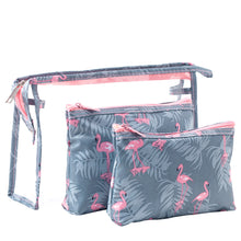 Load image into Gallery viewer, Waterproof Flamingo Cosmetic Bag Set Toiletry Storage Organizer for Women Girls(Grey)