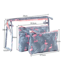Load image into Gallery viewer, Waterproof Flamingo Cosmetic Bag Set Toiletry Storage Organizer for Women Girls(Grey)