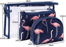 Load image into Gallery viewer, Waterproof Flamingo Cosmetic Bag Set Toiletry Storage Organizer for Women Girls(Navy Blue)