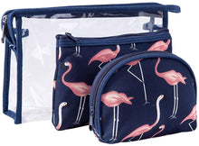 Load image into Gallery viewer, Waterproof Flamingo Cosmetic Bag Set Toiletry Storage Organizer for Women Girls(Navy Blue)