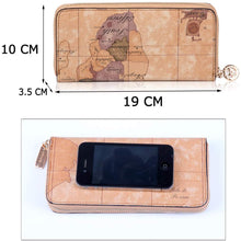 Load image into Gallery viewer, Long Retro Waterproof Leather Map Wallet Zipper Multi-Card Clutch Purse for Women(Brown)