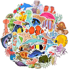 Load image into Gallery viewer, Waterproof Sea Life Vinyl Stickers Pack for Water Bottle Cooler Laptop (50Pcs Ocean Style)