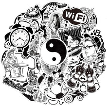 Load image into Gallery viewer, QTL Waterproof Vinyl Stickers for Laptop Bumper Car Decals (50 Pcs Black and White Style)