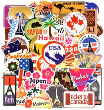 Load image into Gallery viewer, Waterproof Vinyl Stickers for Laptop Luggage Scrapbook Postcard (100Pcs Travel Style)