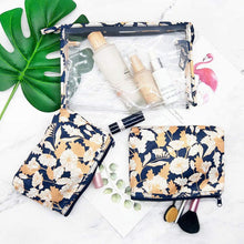 Load image into Gallery viewer, Waterproof Plant Cosmetic Bag Set Toiletry Storage Organizer for Women Girls (Deep Blue)
