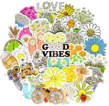 Load image into Gallery viewer, Waterproof Flower Vinyl Stickers for Water Bottle Laptop Scrapbooking (50 Pcs Daisy Style)