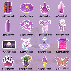 Waterproof Vsco Girl Vinyl Stickers Pack for Water Bottles Laptops (50Pcs Purple Style)