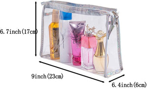 Waterproof Holographic Cosmetic Organizer Bag Set for Women Girls (Brown)