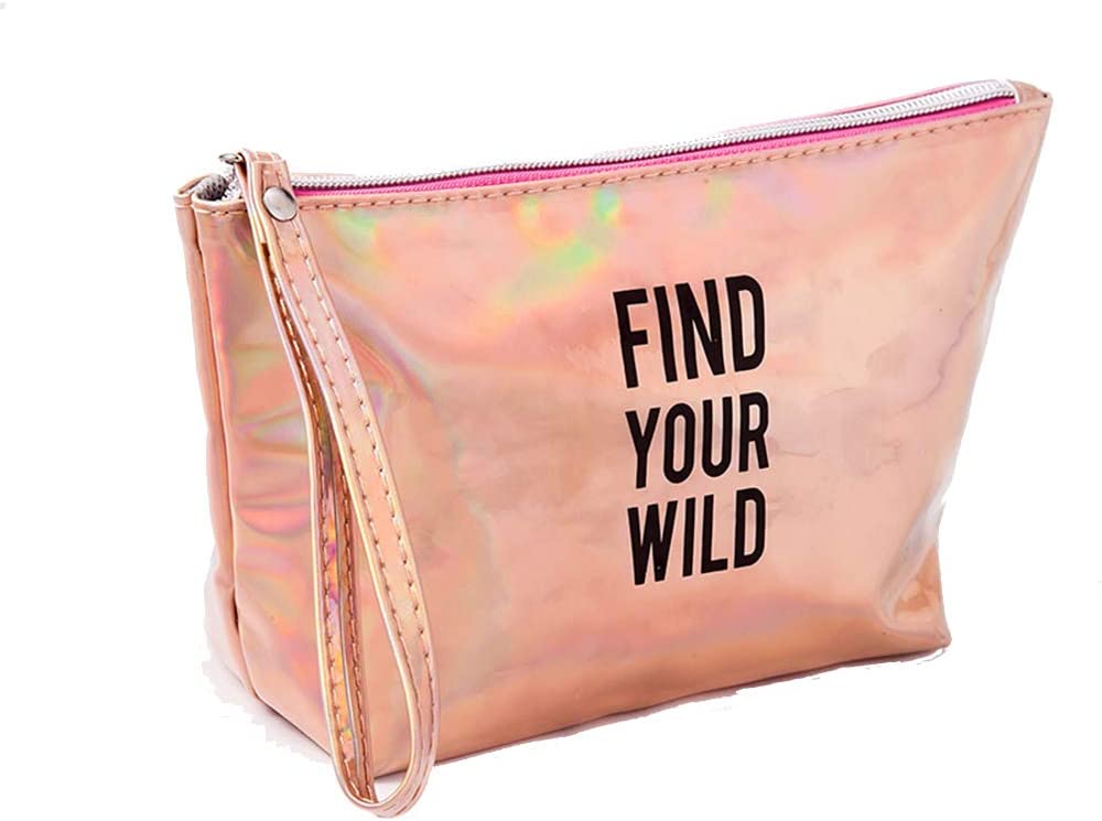 Holographic Waterproof PU Makeup Pouches Card Coin Purse Bag for Women Girls (ChampagneGold)