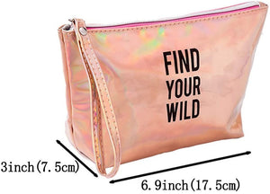 Holographic Waterproof PU Makeup Pouches Card Coin Purse Bag for Women Girls (ChampagneGold)