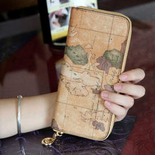 Load image into Gallery viewer, Long Retro Waterproof Leather Map Wallet Zipper Multi-Card Clutch Purse for Women(Brown)
