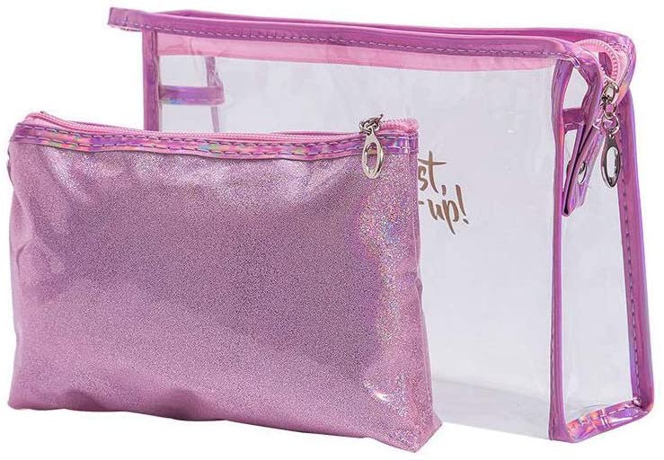 Waterproof Holographic Cosmetic Organizer Bag Set for Women Girls (Purple)