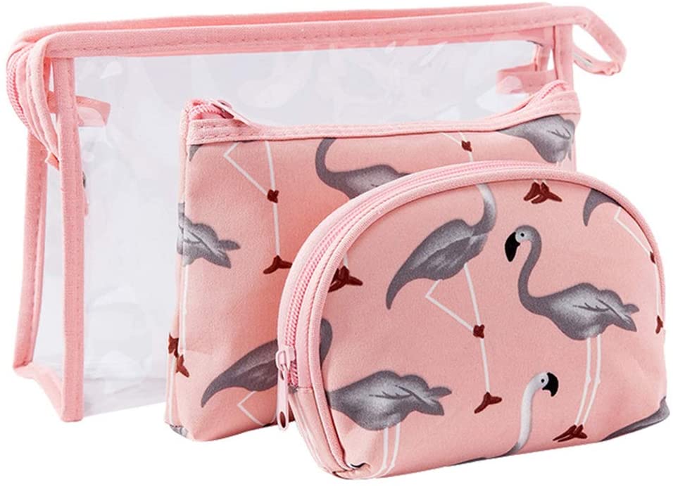 Waterproof Flamingo Cosmetic Bag Set Toiletry Storage Organizer for Women Girls(Pink)