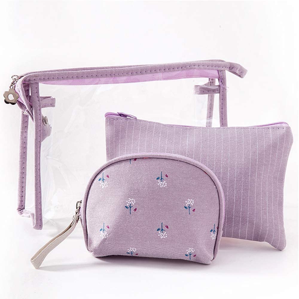 Waterproof Cosmetic Bag Organizer With Zipper for Women (Light Purple)