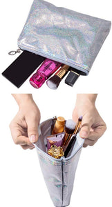 Waterproof Holographic Cosmetic Organizer Bag Set for Women Girls (Brown)