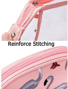 Waterproof Flamingo Cosmetic Bag Set Toiletry Storage Organizer for Women Girls(Navy Blue)
