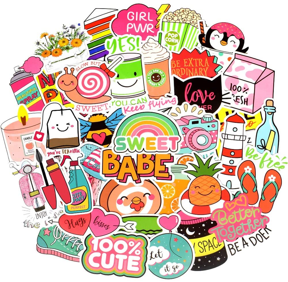 Waterproof Vinyl Vsco Stickers for Water Bottle Laptop Aesthetic Gifts(50 Pcs Cute Girl Style)