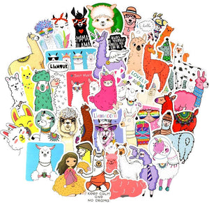 Waterproof Cute Vinyl Stickers for Water Bottle Laptop Scrapbook (50 Pcs Llama Style)