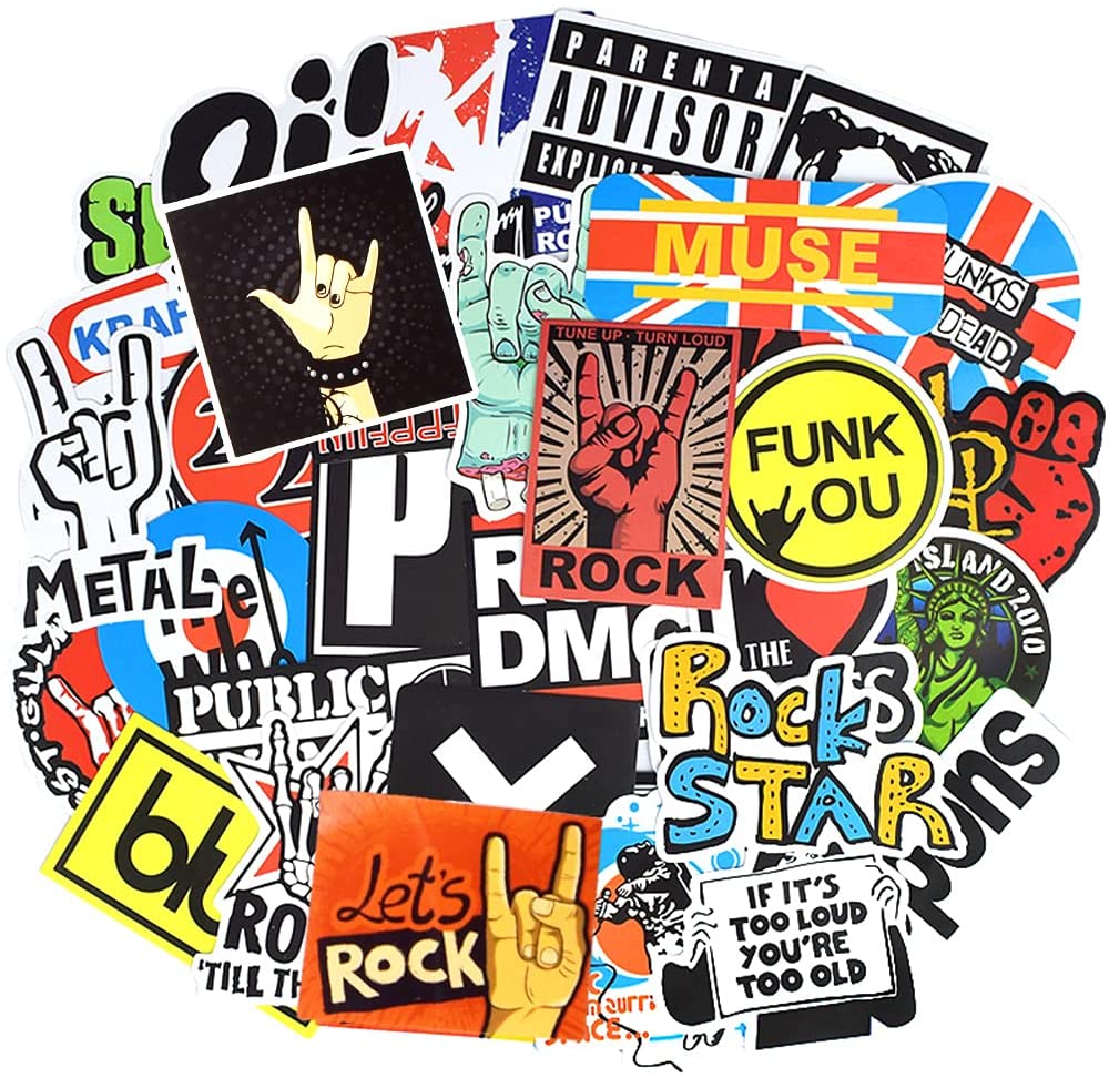 Waterproof Vinyl Stickers for Laptop Guitar Skateboard Car (100Pcs Rock Band Style)