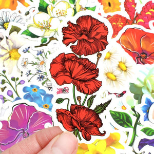 Waterproof Vinyl Stickers for Laptop Water Bottle Cards DIY (50Pcs Flower Style)