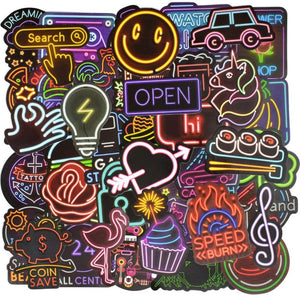 Waterproof Vinyl Stickers for Laptops Car Decals Party Supplies Decor (50Pcs Neon Style)