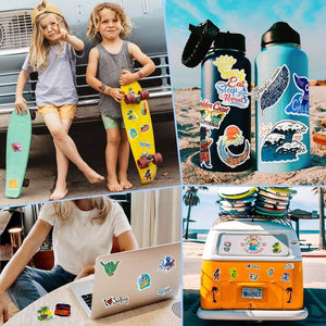 Waterproof Vsco Vinyl Stickers Pack for Water Bottle Laptop Party Favors (50 Pcs Surfing Style)