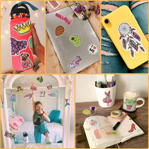 Waterproof Vinyl Stickers Bomb Water Bottle Laptop Craft Gifts for Vsco Girls (100 Pcs Cute Trendy Style)