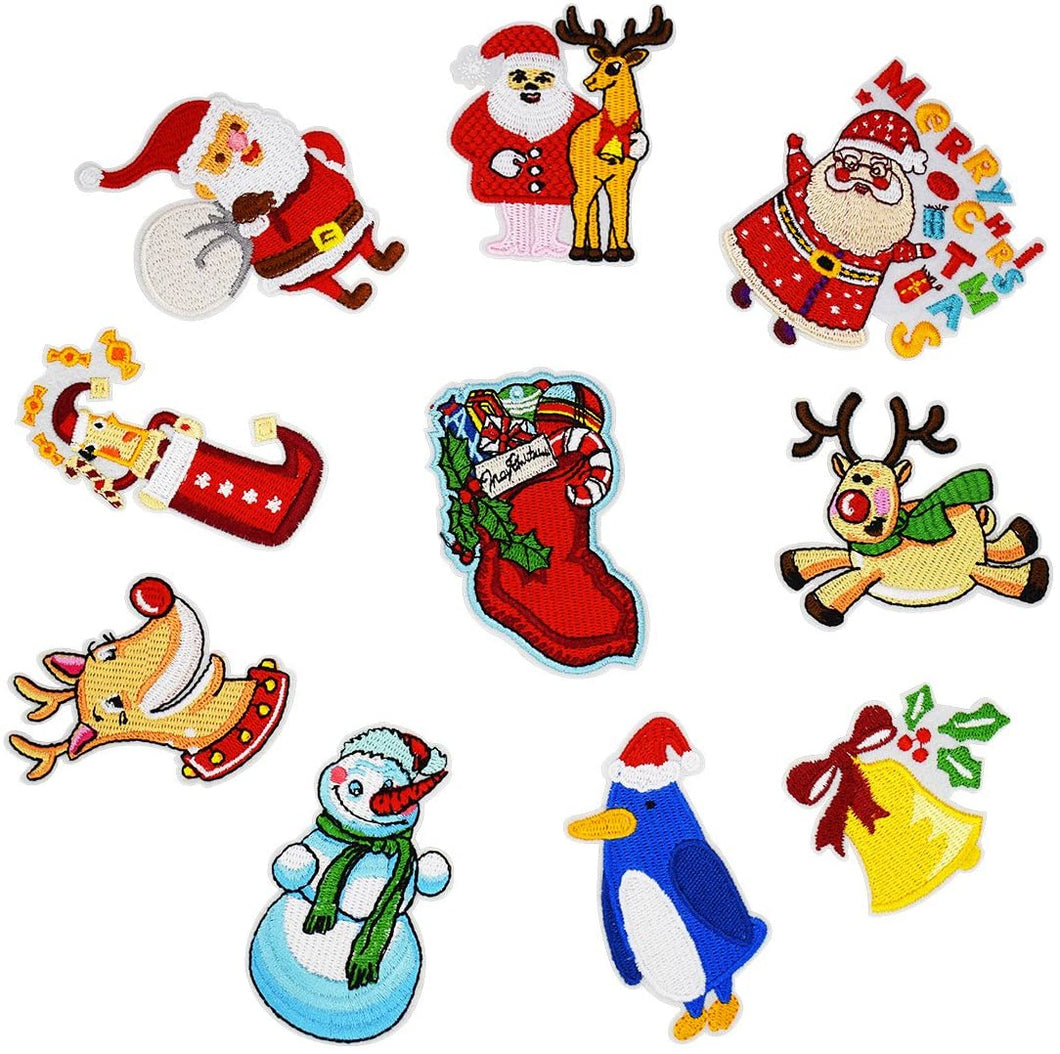 QTL Christmas Embroidered Iron on Patches for Clothes Backpacks Craft DIY Accessory (10PCS/Set)…