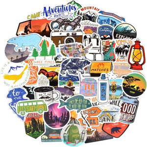 Waterproof Vinyl Stickers Pack for Water Bottle Bike Laptop (100Pcs Camping Adventure Style)