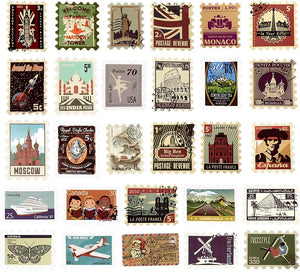 Vintage Waterproof Vinyl Stickers for Laptop Luggage Scrapbook Postcard (50Pcs Stamp Style)