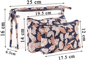 Waterproof Plant Cosmetic Bag Set Toiletry Storage Organizer for Women Girls (Deep Blue)