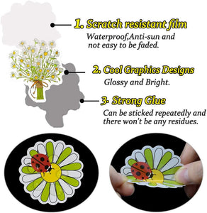 Waterproof Flower Vinyl Stickers for Water Bottle Laptop Scrapbooking (50 Pcs Daisy Style)