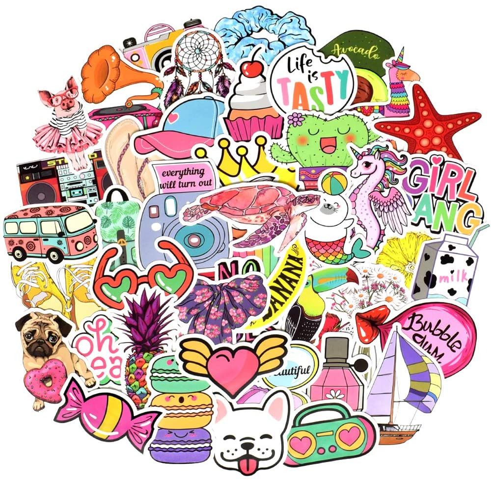 Waterproof Vinyl Stickers Bomb Water Bottle Laptop Craft Gifts for Vsco Girls (100 Pcs Cute Trendy Style)