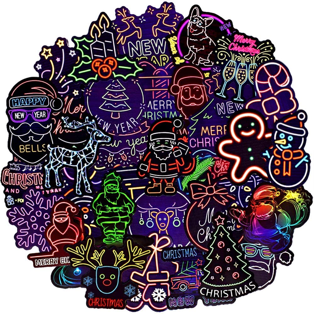 Waterproof Vinyl Laptop Stickers Pack for Envelopes Crafts Gifts (50Pcs Neon Christmas Style)