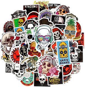 Waterproof Punk Vinyl Laptop Stickers Car Decals for Teens Adults (50Pcs Skull Style)