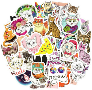 Cute Waterproof Cat Vinyl Stickers Bomb Laptop Water Bottle Folders (50Pcs/Pack)