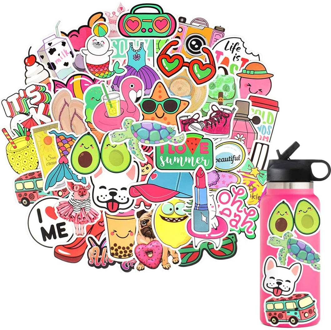 Waterproof Cute Vinyl Stickers Pack for Water Bottle Laptop for Teen Girls (50Pcs Beach Style)