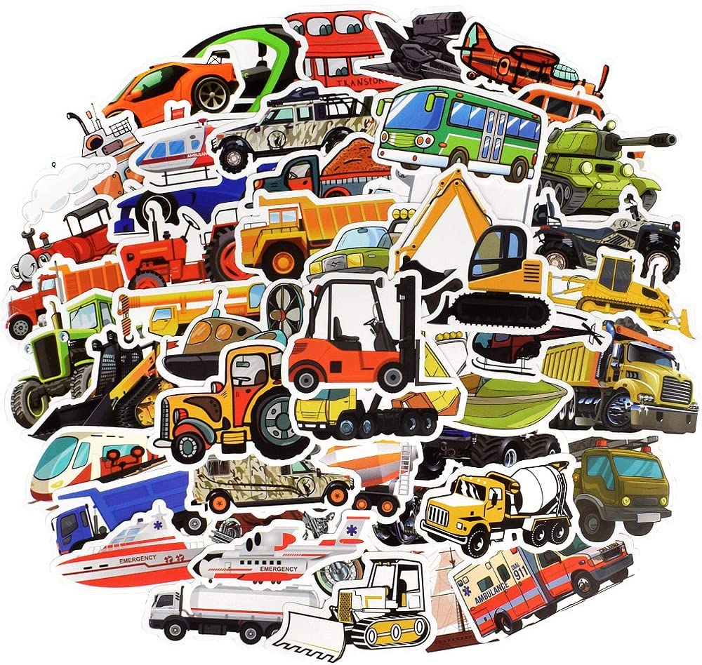 Waterproof Vinyl Truck Car Sticker for Water Bottle Laptop Party Favors (50 Pcs Vehicle Style)