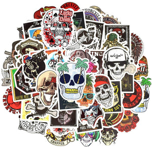 Waterproof Punk Vinyl Laptop Stickers Car Decals for Teens Adults (50Pcs Skull Style)