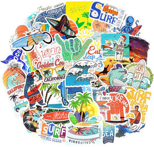 Waterproof Vsco Vinyl Stickers Pack for Water Bottle Laptop Party Favors (50 Pcs Surfing Style)