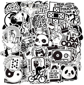 Waterproof Vinyl Stickers Bomb Laptop Water Bottle Car Decals (100 Pcs Black and White Style)