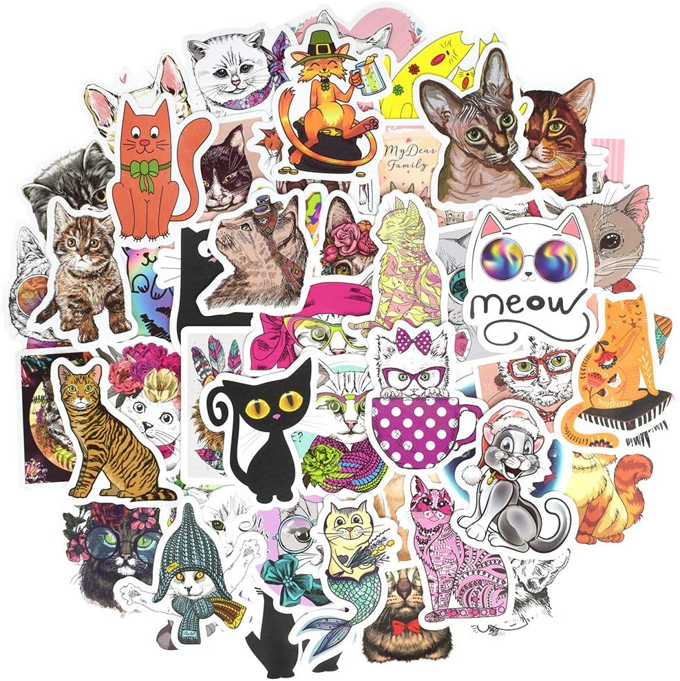 Cute Waterproof Cat Vinyl Stickers Bomb Laptop Water Bottle Folders (50Pcs/Pack)