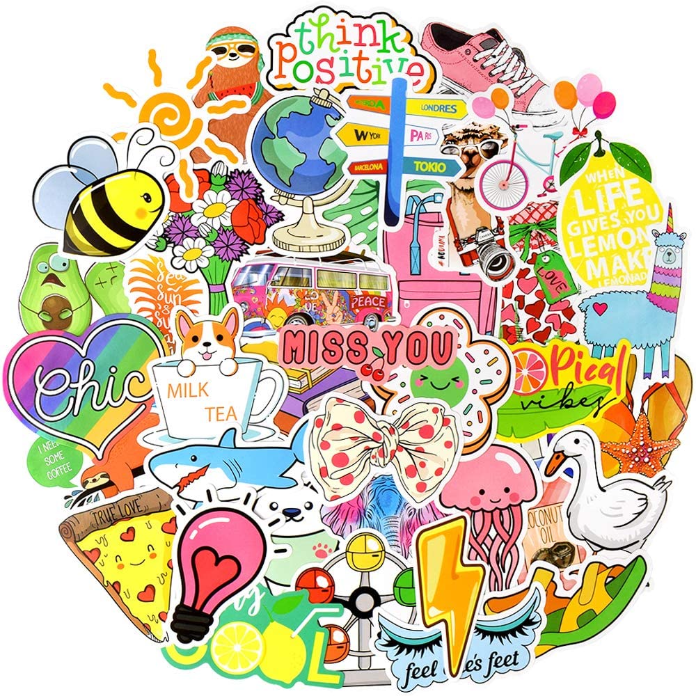 Waterproof Vinyl Vsco Girl Stuff Stickers for Water Bottle Laptop (50Pcs Cute Aesthetic Style)
