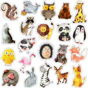 Cute Watercolor Animal Vinyl Stickers Bomb Laptop Water Bottle Folders (50Pcs/Pack)